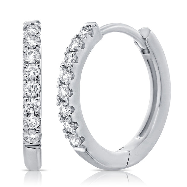 14K Wg Small Huggie Diamond Earringd= 0.18Ct