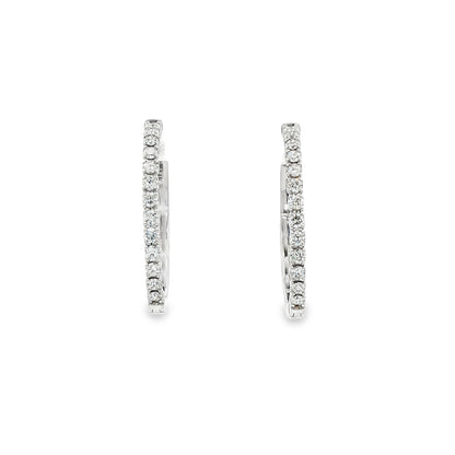 14K White Gold Oval Shaped Diamond Hoops Containing 26 Round Diamonds 0.56Ctw