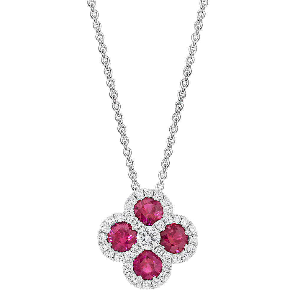 18k white gold diamond and ruby pendant 1.17ct