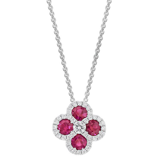 18k white gold diamond and ruby pendant 1.17ct