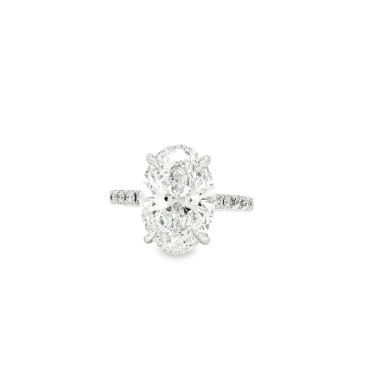 Custom Engagement Ring 3.88Ct Oval With 14K White Gold Hidden Halo And Diamond Mounting