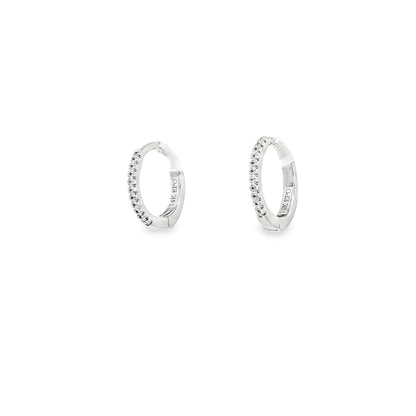 14K White Gold 12Mm Thin Diamond Hoop Earrings Containing 22 Rounds 0.07Ctw