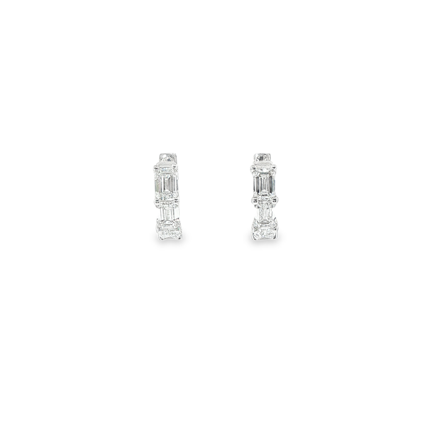 14K White Gold Lab Grown Emerald Cut Huggies Containing 6Ec Totaling 3.35Ct F Vs1 ( .50Each)