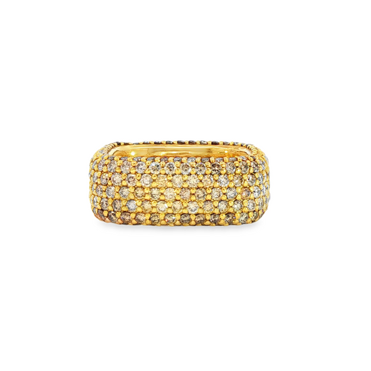 18K Yellow Gold Champagne Diamond Square Fashion Ring 5.30Ctw