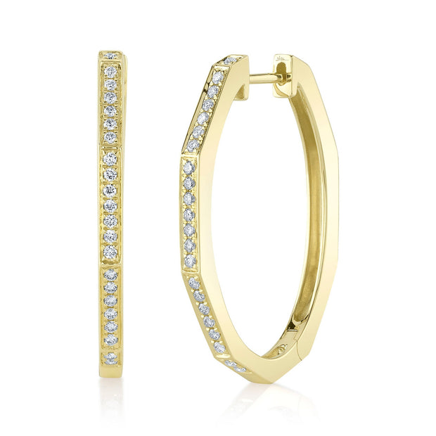 14k Oval Channel Set Diamond Hoops