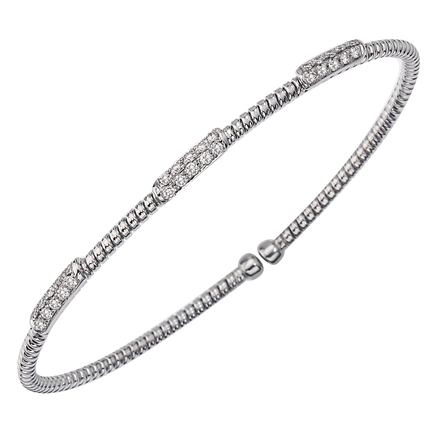 18k white gold three station diamond cuff 0.40ct
