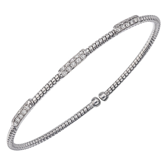 18k white gold three station diamond cuff 0.40ct