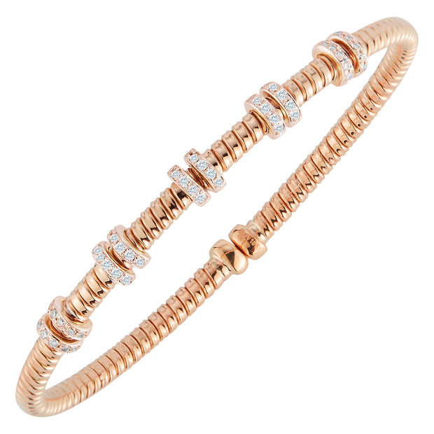 18K Rose Gold Diamond Flex Bangle Bracelet 0.35Ct