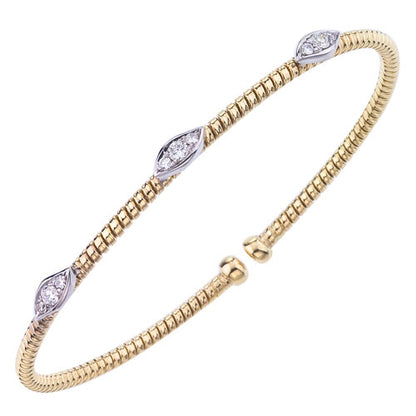 18k yellow gold three pave diamond cluster cuff 0.25ct