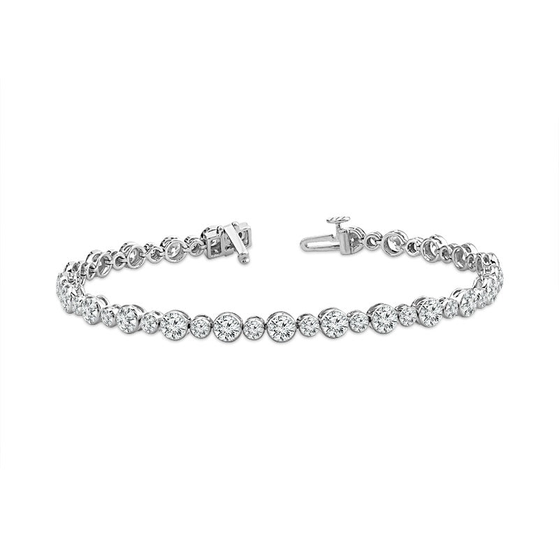 14K  White Gold  Lab Grown Diamond Alternating Sky Set Round Tennis Bracelet 7.33ctw