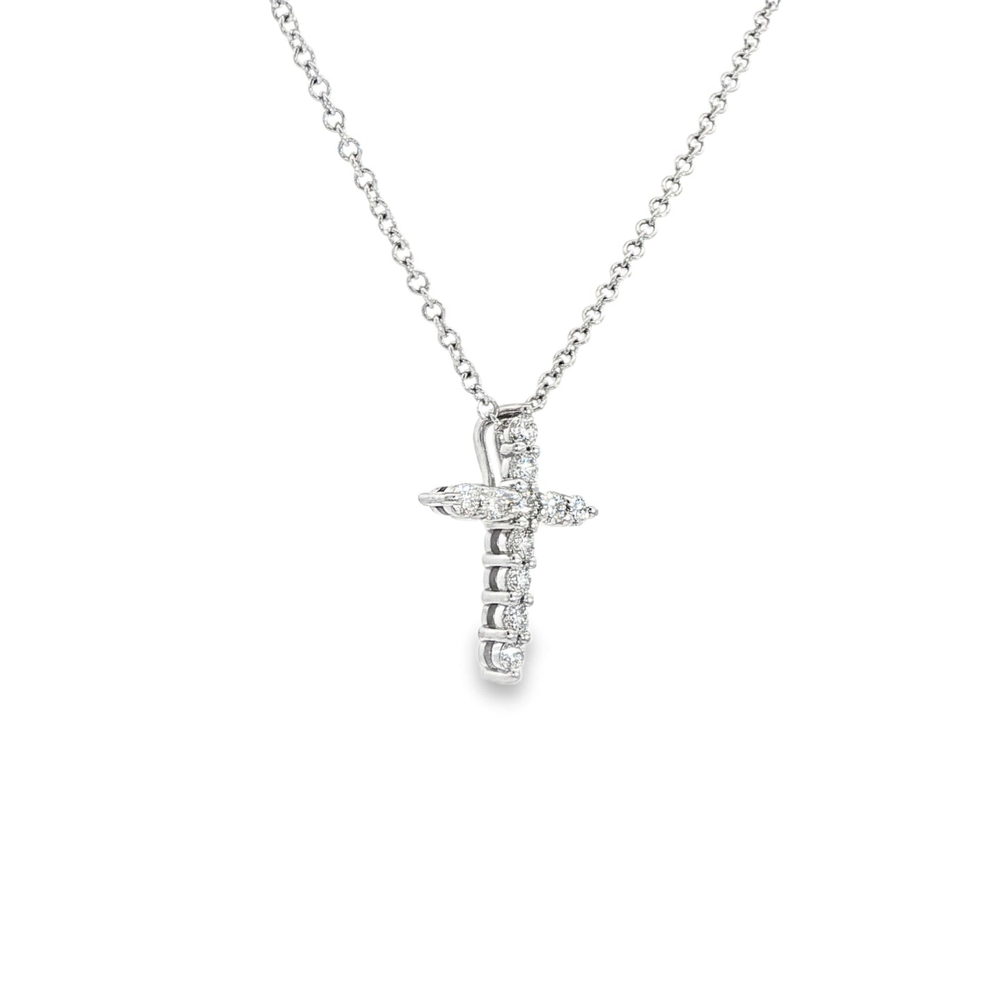 14K White Gold Diamond Cross Pendant Necklace 0.25ctw