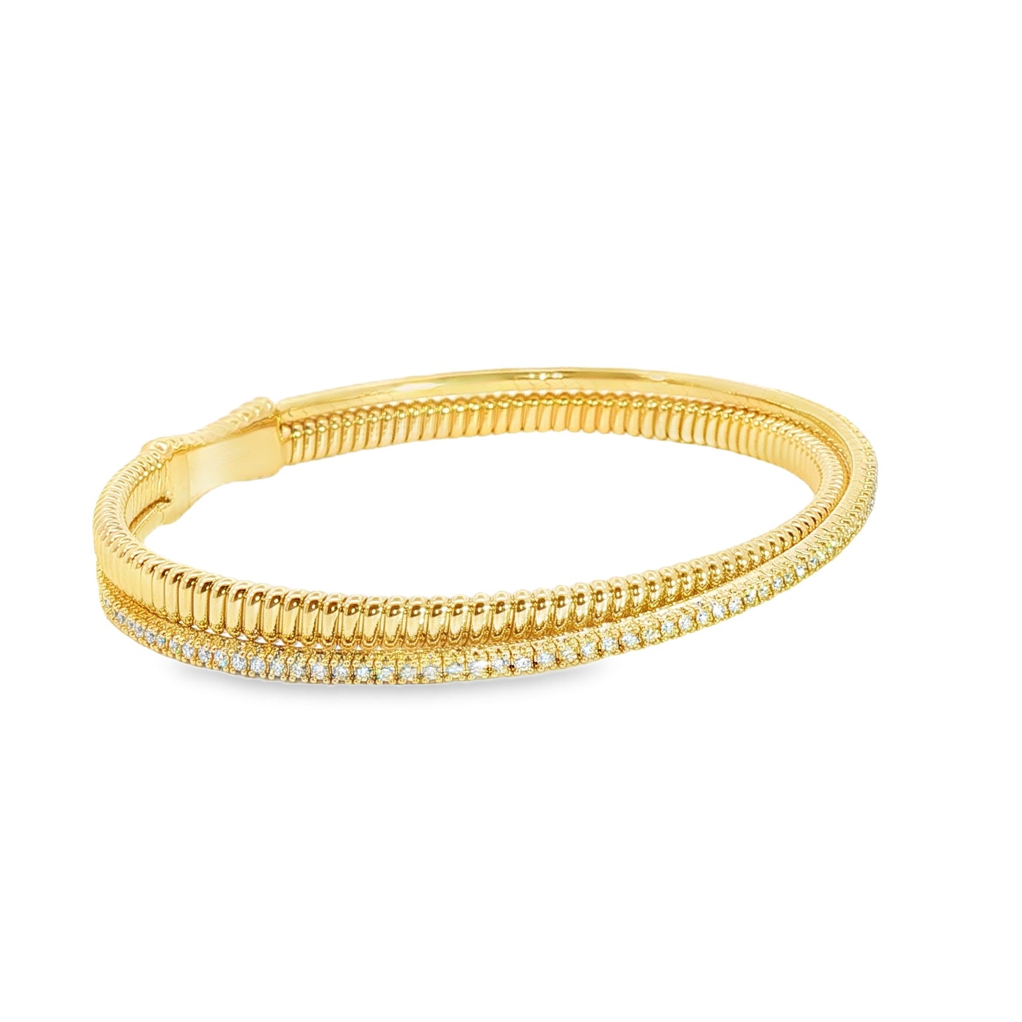 14K Yellow Gold Double Row Bypass Diamond And Gold Flex Bracelet 0.78Ctw