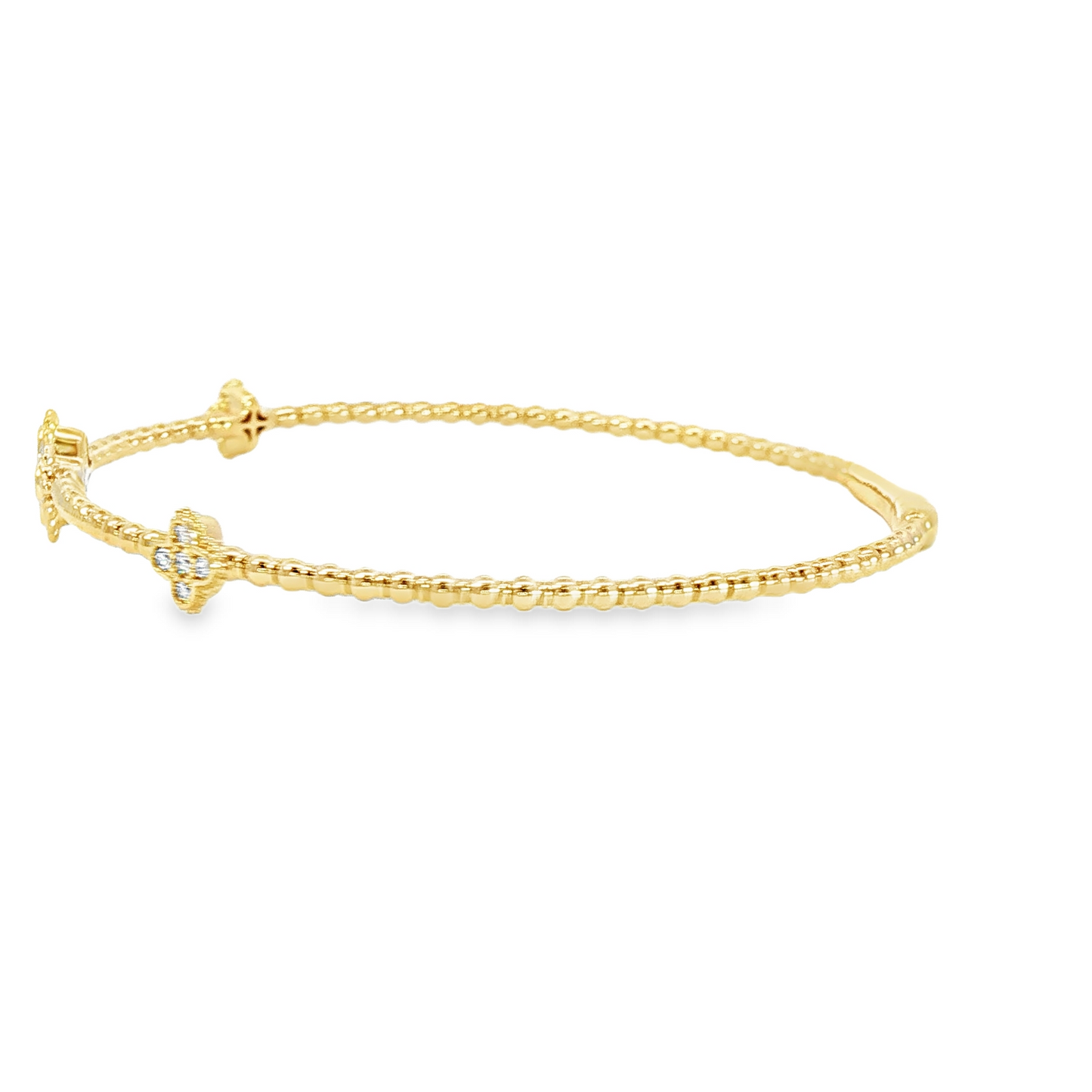 14Kyg Diamond Flex  Station Bracelet Containng 3 Sections Of 4- Leaf Design  15 Rd = 0.20Ct