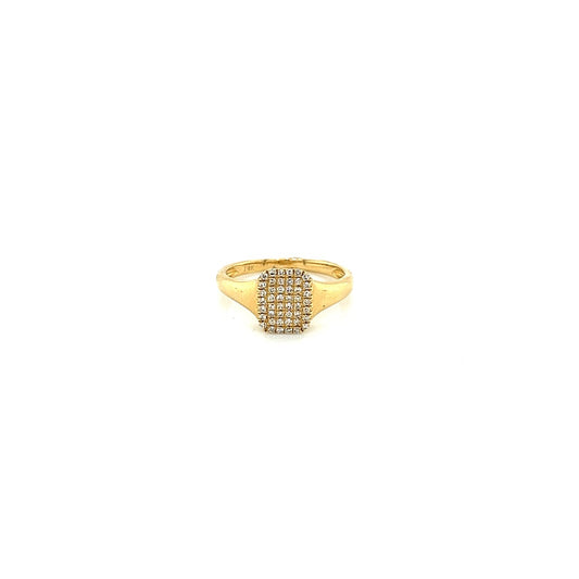 14k yellow gold small rectangle pave diamond signet ring 0.12ct