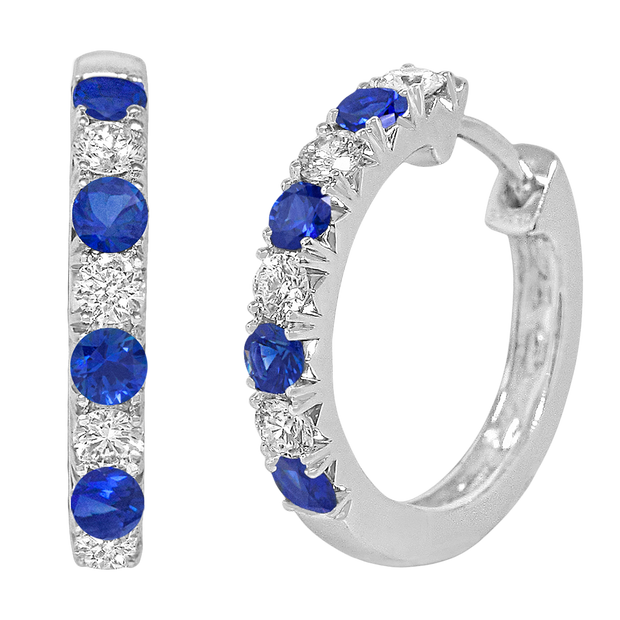 18k white gold diamond and blue sapphire hoops