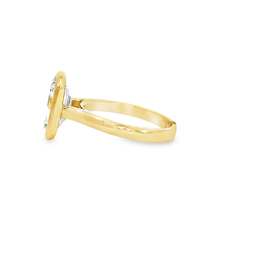 Custom Engagement Ring 3.07Ct Emerald Cut Bezel Set Diamond 14K Yellow Gold 2.5Mm Cathedral Mounting