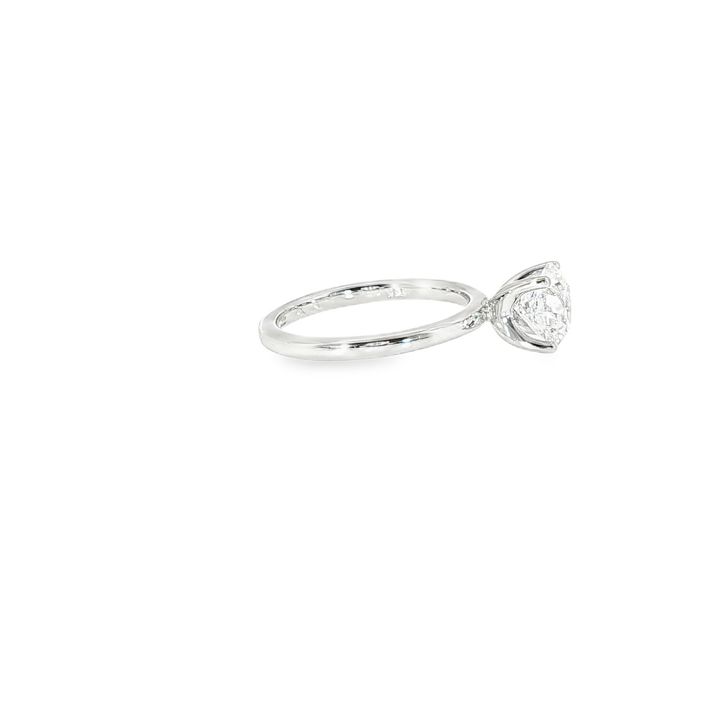 14K White Gold Lab Round Brilliant Cut Diamond "Flyer" Set Solitaire Engagement Ring