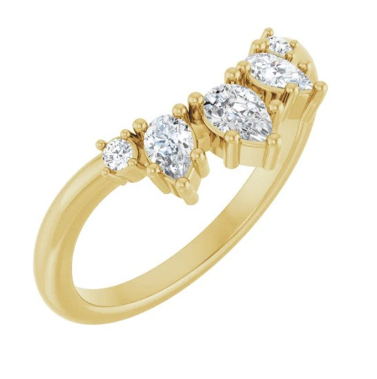14K Yellow Gold Contour  Lab Grown Diamond Band Containing 3 Pear Cut Diamonds 4.5X3 0.38Ct Total