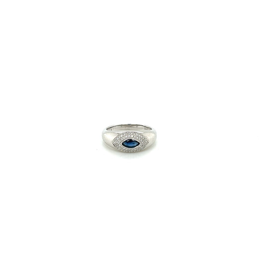 14k white gold sapphire and diamond dome fashion ring 0.17ct