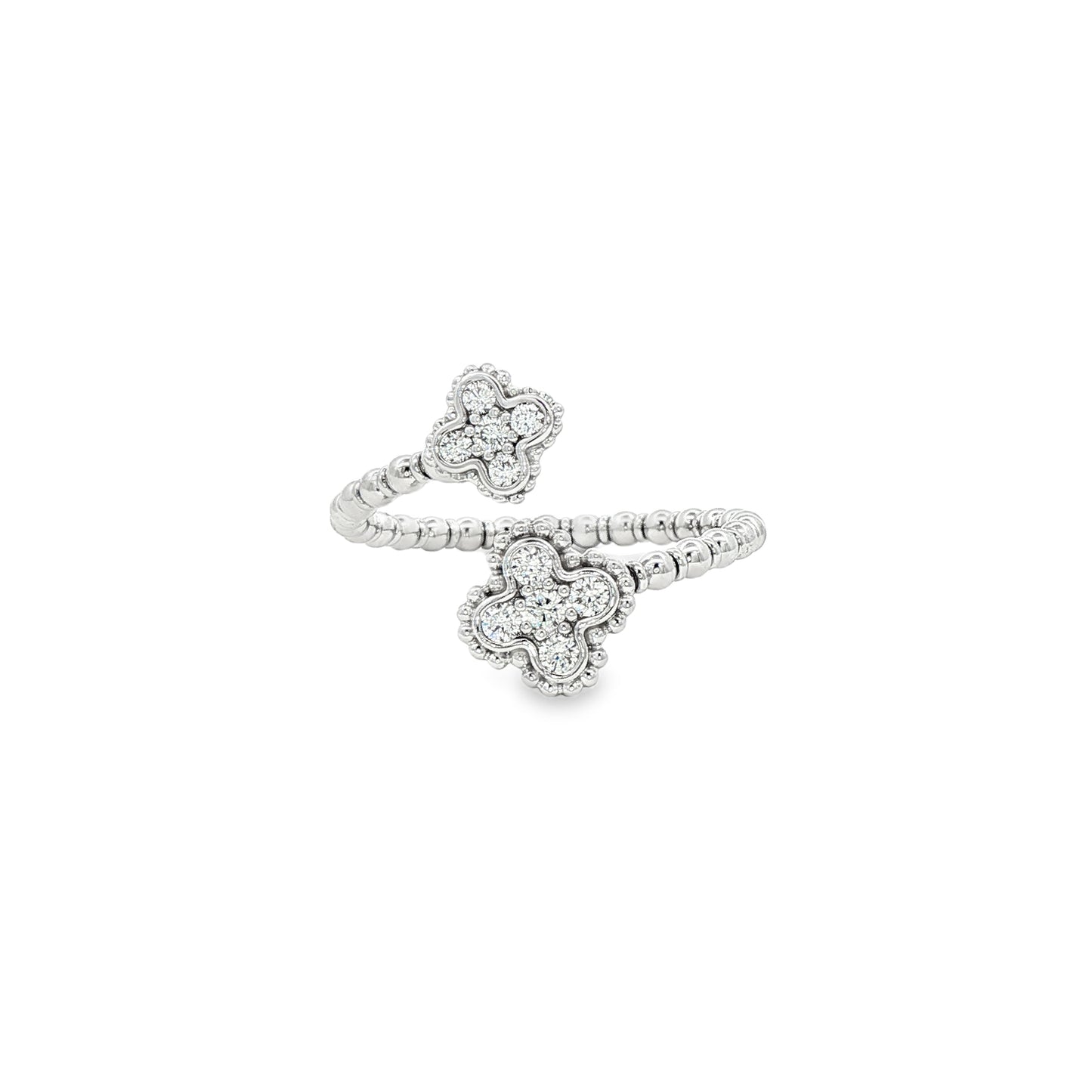 14K White 4 Leaf Flexable Bypass Diamond Ring 0.18Ct