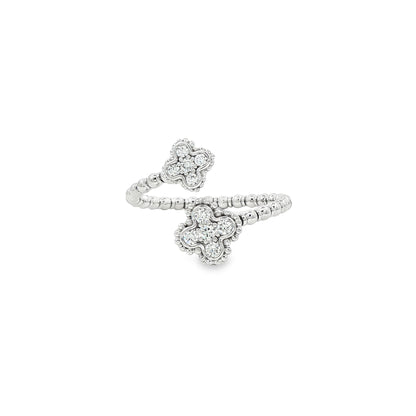 14K White 4 Leaf Flexable Bypass Diamond Ring 0.18Ct
