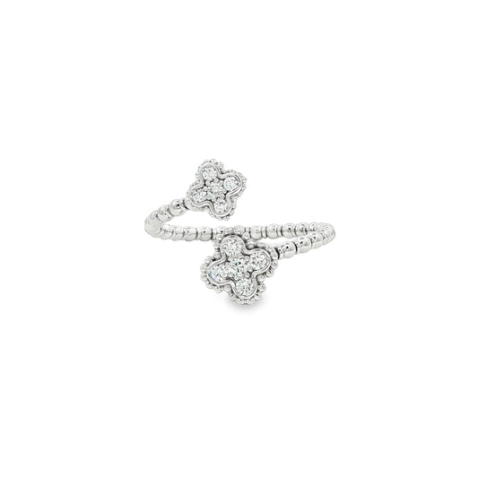 14K White 4 Leaf Flexable Bypass Diamond Ring 0.18Ct