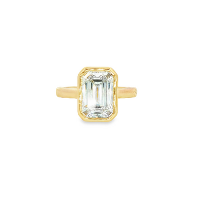 Custom Engagement Ring 3.07Ct Emerald Cut Bezel Set Diamond 14K Yellow Gold 2.5Mm Cathedral Mounting