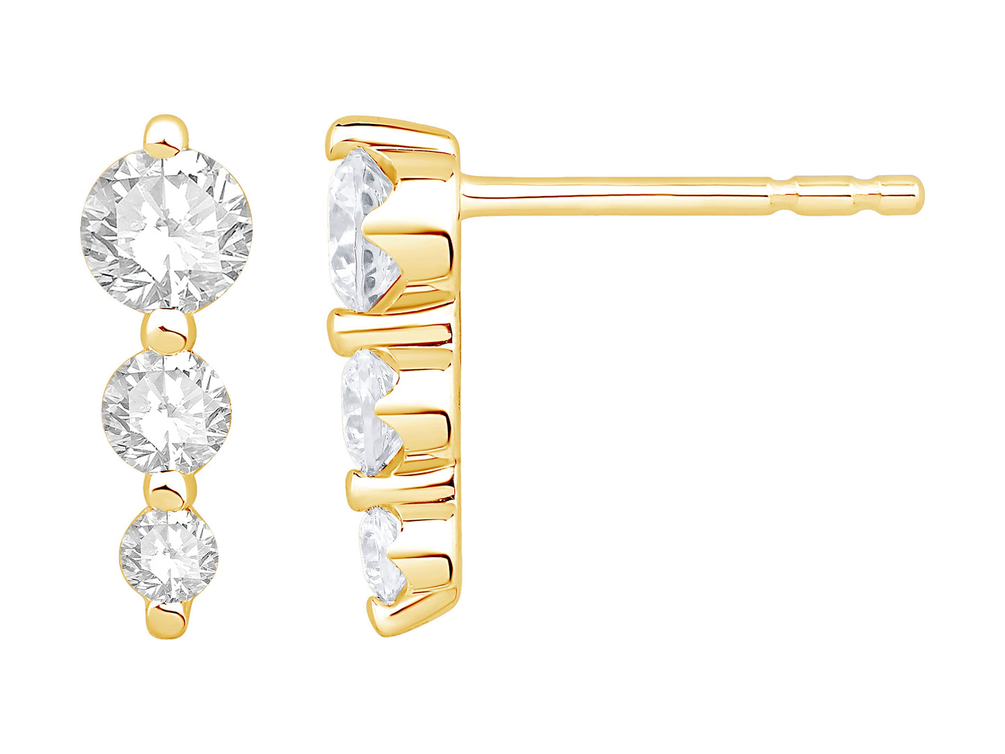 10K Yellow Gold 3 Stone Graduating Lab Diamond Fashion Stud Earrings 0.50Ctw