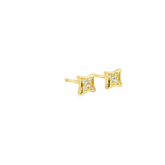 14K Yellow Gold Diamond Shaped Stud Earrings 0.10Ctw