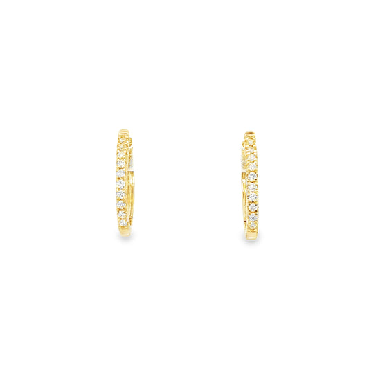 14K Yellow Gold Thin Oval Shaped Diamond Hoop Earring Containing 20 Rounds 0.14Ctw