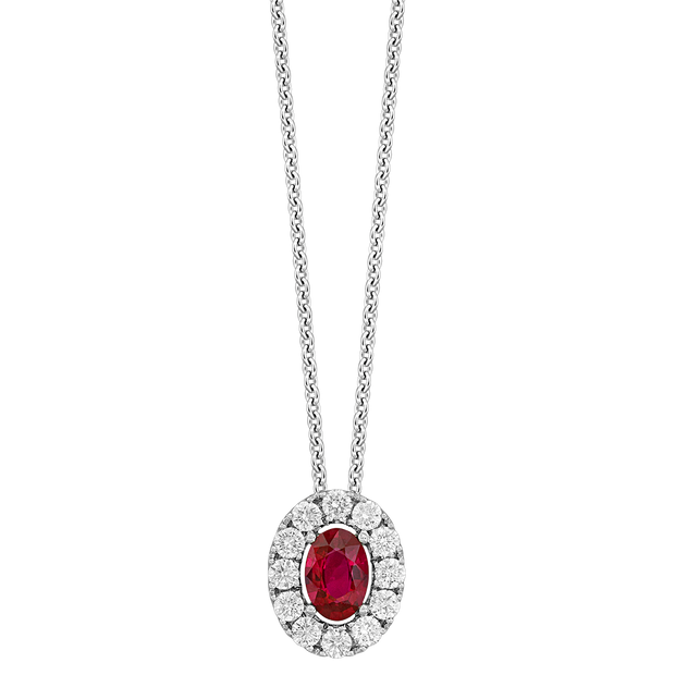 18k white gold diamond and oval ruby pendant 0.96ct
