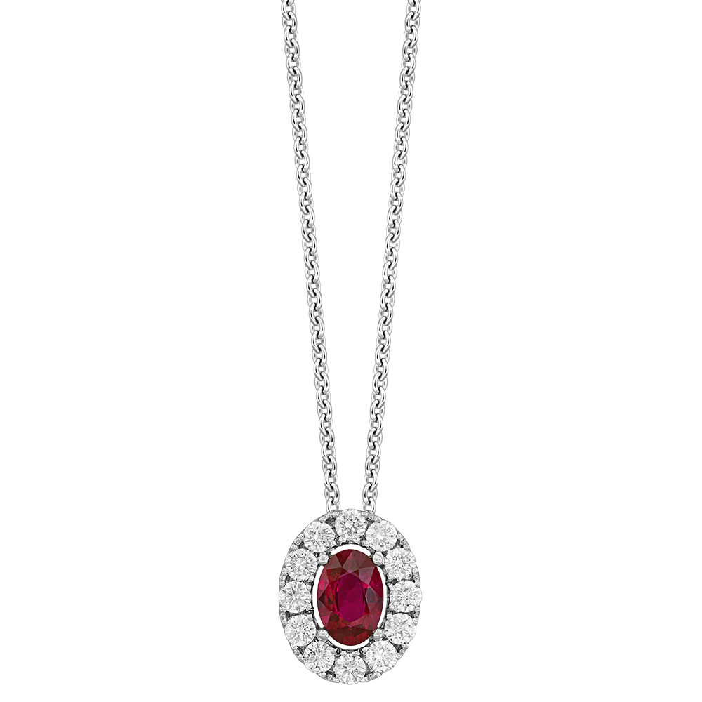 18k white gold diamond and ruby pendant