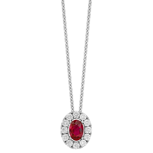 18k white gold diamond and ruby pendant