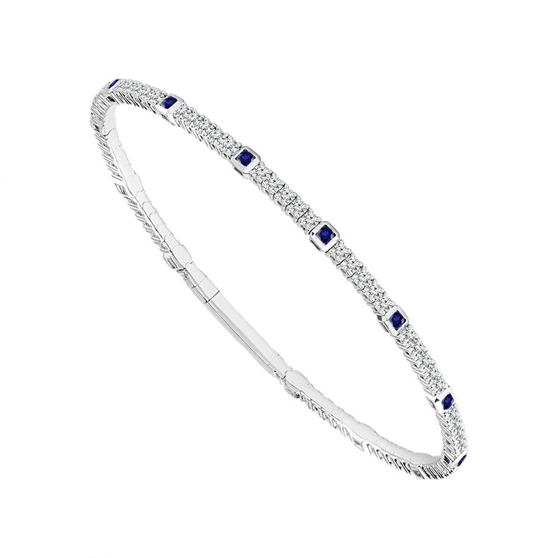 14K White Gold Diamond And Blue Sapphire Flex Bracelet 6.75"