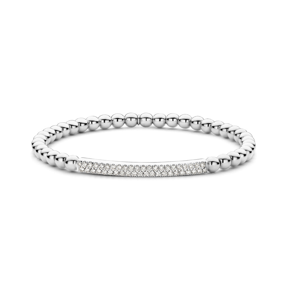 18k white gold diamond bar stretch bead bracelet