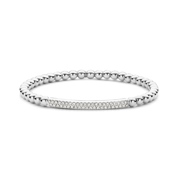18k white gold diamond bar stretch bead bracelet