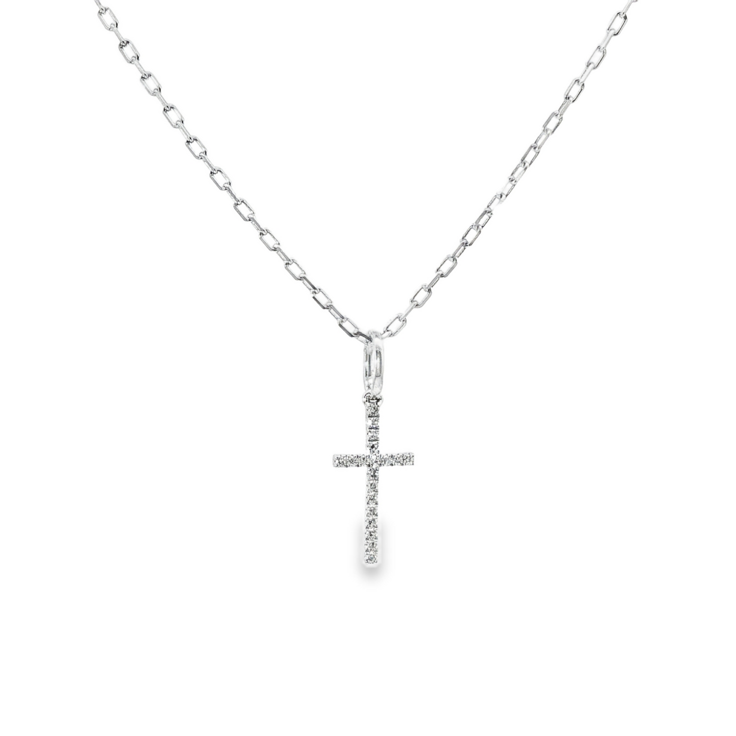 18K White Gold Diamond Cross On Wg Chain 0.04Ct