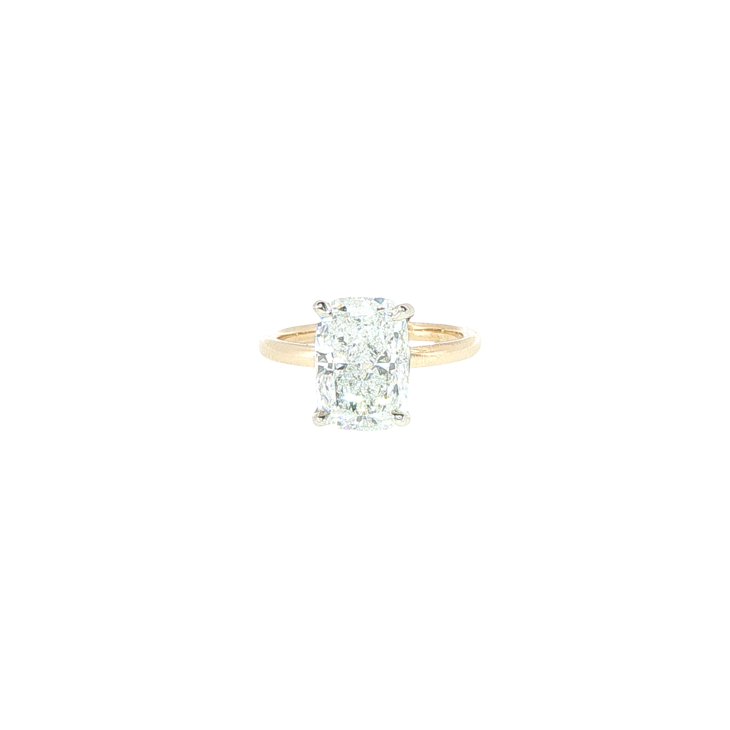 14K Yellow Gold Solitaire With White Gold Head Set With Lab Grown Elongated Cushion 3.41C