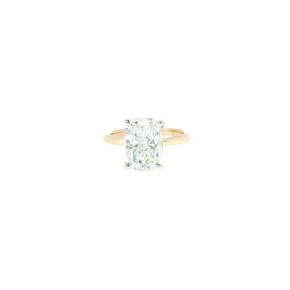14K Yellow Gold Solitaire With White Gold Head Set With Lab Grown Elongated Cushion 3.41C