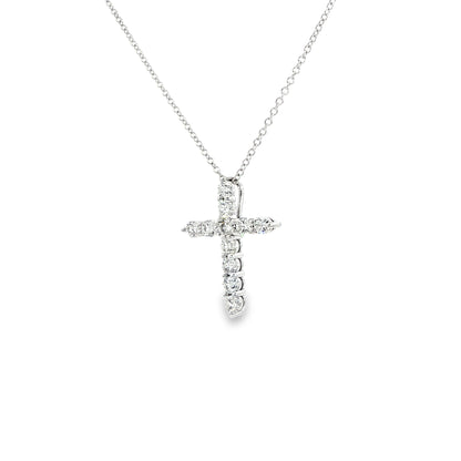 14K White Gold Diamond Cross Pendant Necklace Containing 0.50ctw