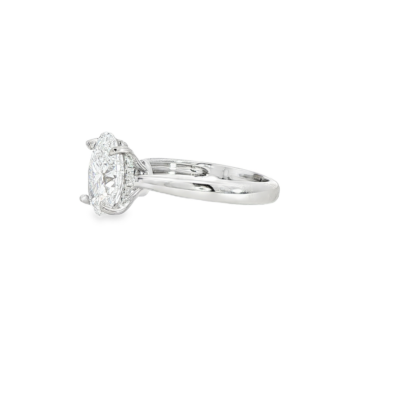 14K White Gold Lab Grown Oval Engagement Ring With Diamond Underhalo