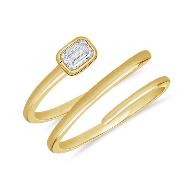 14K Yellow Gold Womens Bezel Set Emerald Diamond Wrap Ring 0.30Ct
