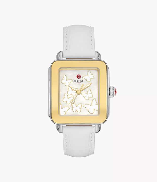 deco sport gold-tone white leather watch
