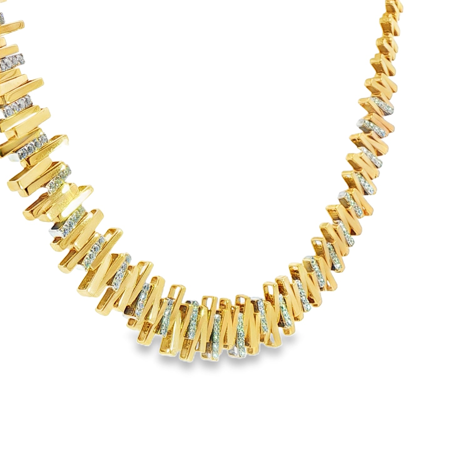 18K Yellow Gold Diamond And Gold Bar Stretch Necklace 1.37Ctw