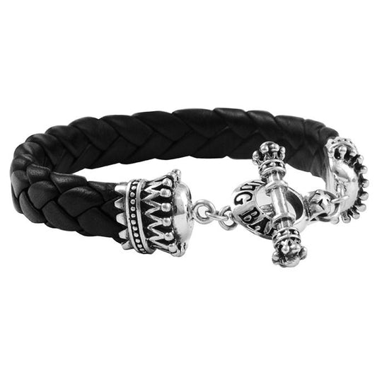SMALL BLACK LEATHER BRAID WITH CROWNS