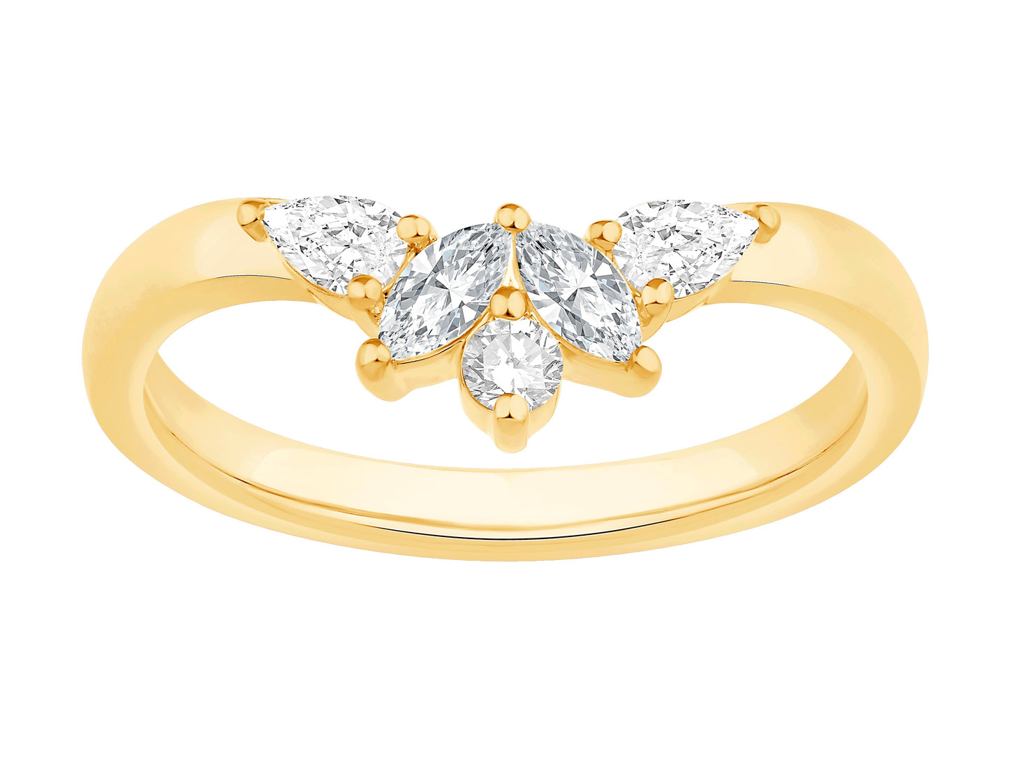 14K Yellow Gold Lab Diamond Mixed Facny Shape Contour Wedding Band Containing 0.37Ctw