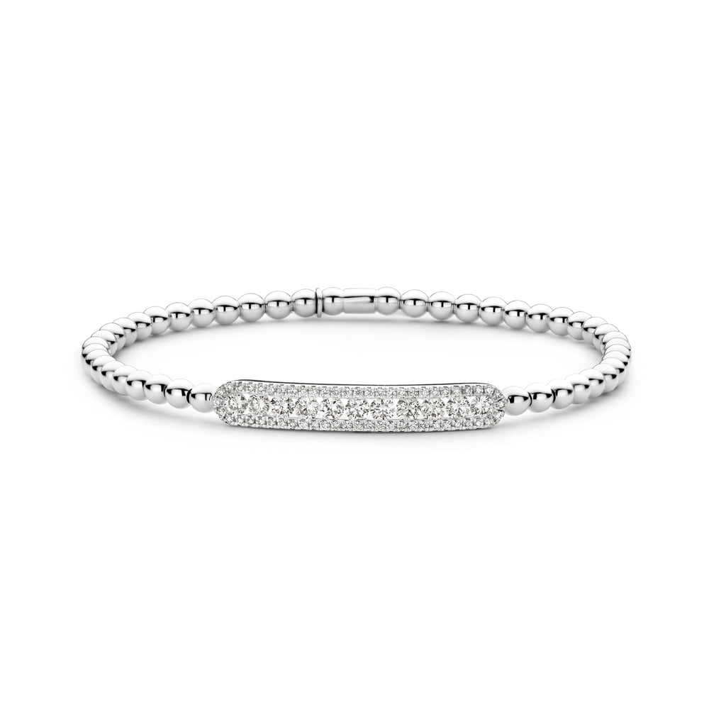 18k white gold diamond bar stretchy bead bracelet