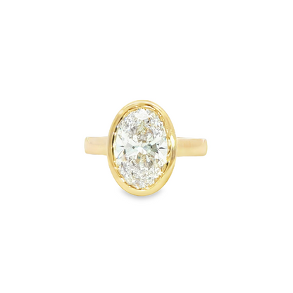 Custom Engagement Ring 3.05Ct Oval Bezel Set 14K Yellow Gold 3Mm Band