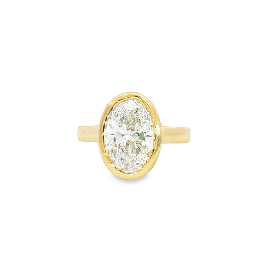 Custom Engagement Ring 3.05Ct Oval Bezel Set 14K Yellow Gold 3Mm Band