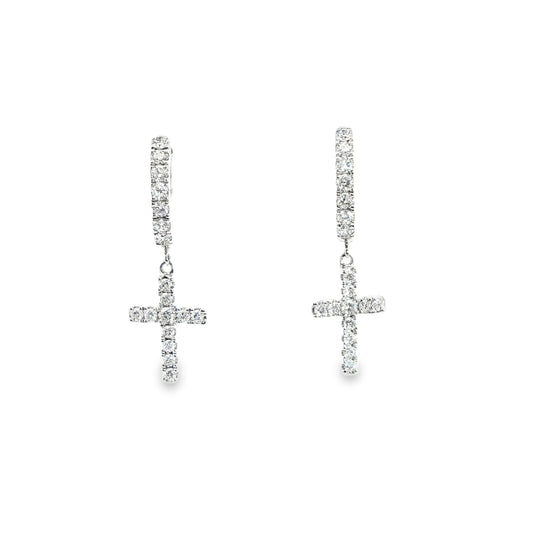 Diamond huggie cross earrings